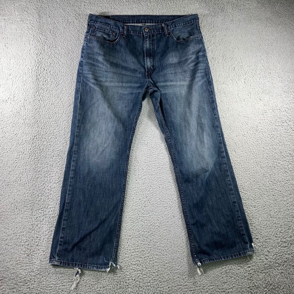 Levis 559 Relaxed Straight Jeans Men 38x32 Blue Grunge Distressed Hem Fit 38x30